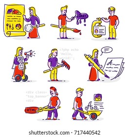 People working in the field of information technology. Set of vector icons men and women in the flat style