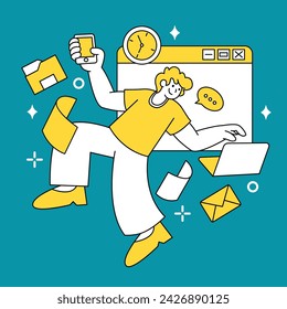 Personas trabajando en ilustración de garabato plano