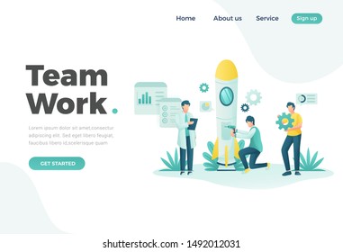 People working in friendly open space workplace. Coworking, freelance, teamwork, communication, interaction, idea, independent activity concept. Website landing web page template.