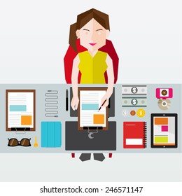 People Working In Front of Office Desk Vector Illustration