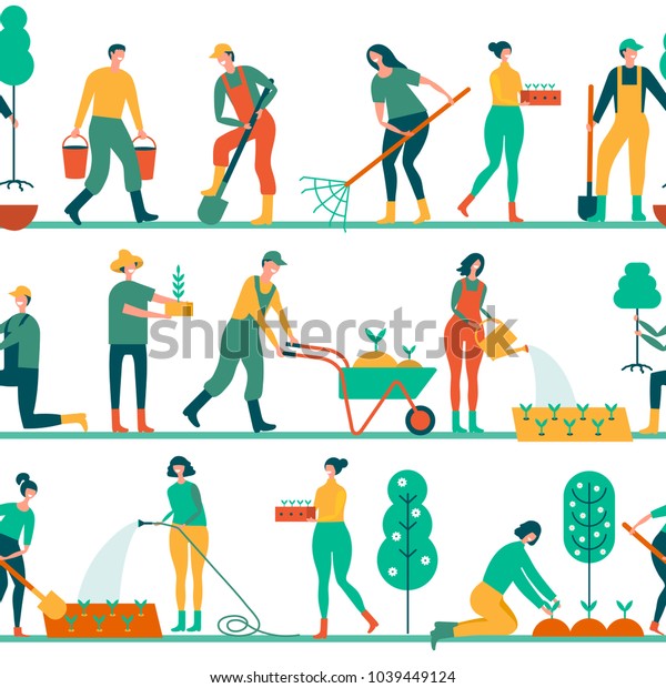 People Working Garden Design Elements Icons Stock Vector (Royalty Free ...