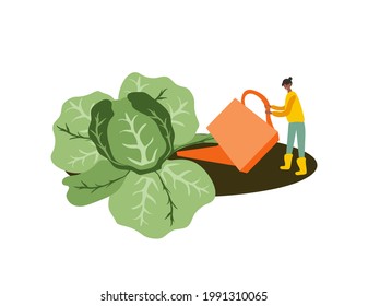 people working in the garden vector flat