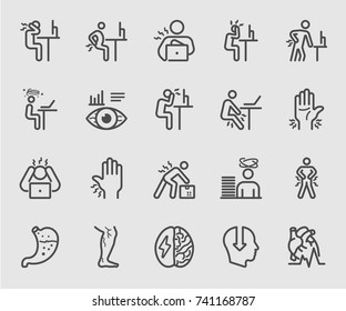 People Working And Health Effects, Office Syndrome, Body Pain Line Icon