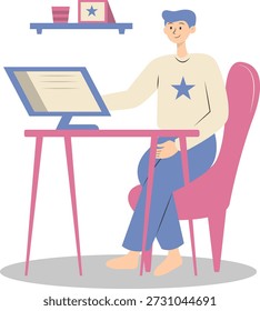 Personas Trabajando desde el Concepto del Hogar. Personaje de dibujos animados de Vector.