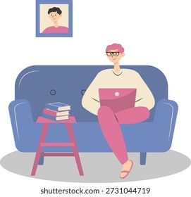 People Working from Home Concept. Vector Cartoon Character.