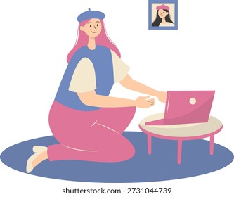 People Working from Home Concept. Vector Cartoon Character.