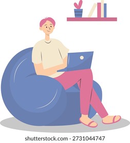 People Working from Home Concept. Vector Cartoon Character.