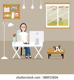 People working at home as a freelancer or remote work.illustration EPS10.