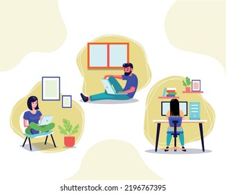 people working at home, working at home on laptop, home office, hybrid operation