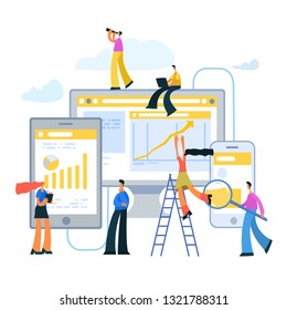 People are working to increase profits vector illustration of the concept of web page design and development of mobile websites, small people are working on creating a website.