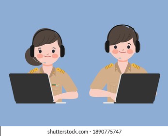 People working with a laptop. Call center and customer service character.