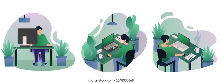 people working with laptop vector illustration