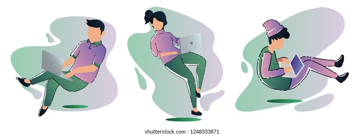 people working with laptop vector illustration