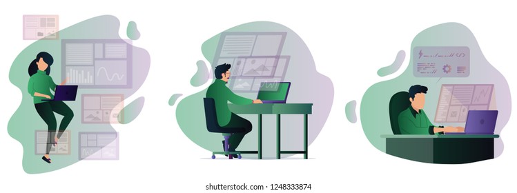 people working with laptop vector illustration