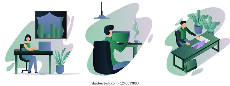 people working with laptop vector illustration