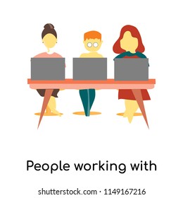 People working with laptop vector vector isolated on white background for your web and mobile app design, People working with laptop vector logo concept