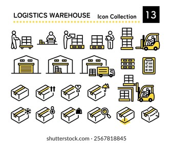 People working in logistics warehouse, luggage icon