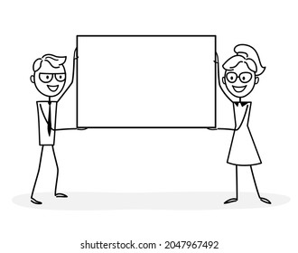 People working, making a presentation, developing ideas, taking part in business activities. Teamwork.  Concept for web design. The outline of a vector illustration with space for text.