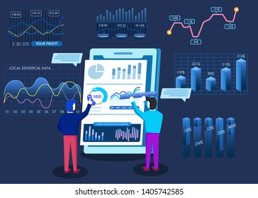 People working with new project. Creative business illustration in isometric style. Workshop and consultations for project effectiveness. 