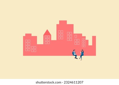 People working in office. Business people discussing with computers
