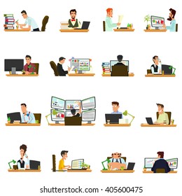 people working in the office and home for laptops and computers. vector. 