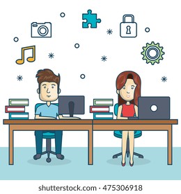 people working office icon vector illustration design