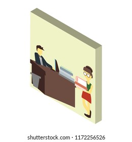 People working in the office isometric left top view 3D icon