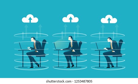 People working in the office. Working and personal data to be scanned and sent for analysis. Total control via devices