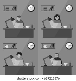 People working in the office. Set of vector illustrations.
