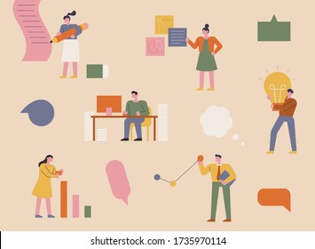 People working in the office. Simple shapes of characters. flat design style minimal vector illustration.