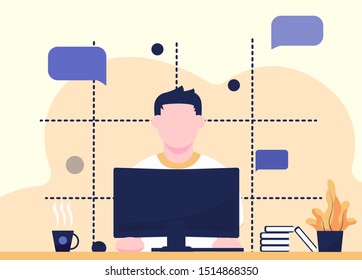 people are working in the office vector illustration,a person is facing a laptop vector illustration