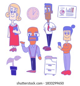 People working in office vector set