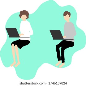 People working on computer at home