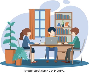 People working on computer at home illustration
