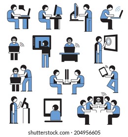 people working on computer set, business man in office place, business conference