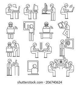 people working on computer set, business people in office place, business conference, line theme