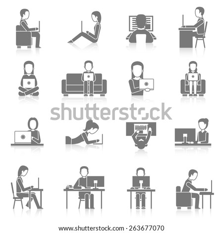 People Working On Computer Sitting Laying Stock Vector Royalty Free