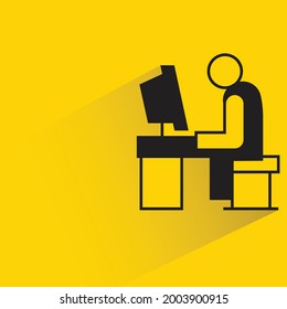 people working on computer on yellow background