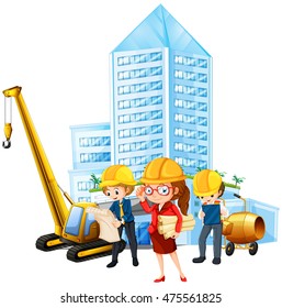 People working on construction site illustration