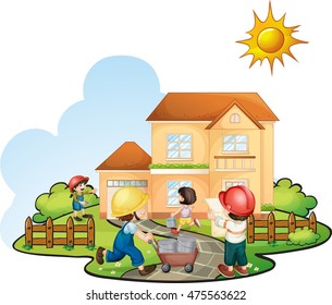 People working on construction site illustration