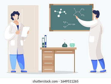 Female Scientist Lab Checking Chemical Reaction Stock Vector (Royalty ...