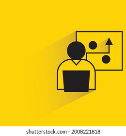 people working on laptop and diagram on yellow background