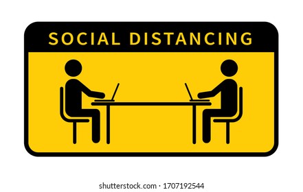 People working on laptops. Social distancing. Keep the 2 meter distance. Coronovirus epidemic protective. Vector illustration