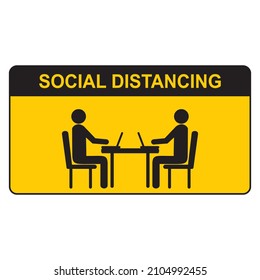Gente trabajando en laptops. El distanciamiento social. Mantenga la distancia de 2 metros. Protección contra la epidemia de coronovirus. Símbolo de ilustración de vector