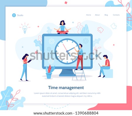 People are working on a schedule for the project. Time management. Landing page template. Flat vector illustration.