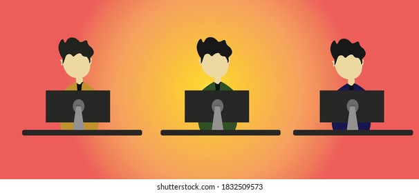 People working on their workplace.computer vector illustration.