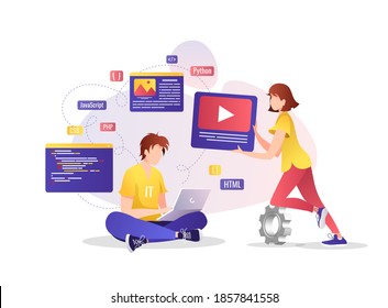 People working on the website development and design. Web agency, website builder,  programmer concept. Isolated vector illustration for banner, presentation, advertising, poster.