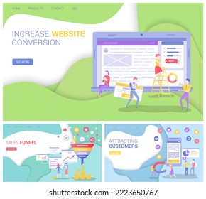 People working on website development. Seo optimization, increase conversion of web page for online sales. Technicians working on changing search engine, computer screen with shopping webpage template