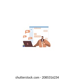 People working Online communication, analytics, management and multitasking. Vector illustration.