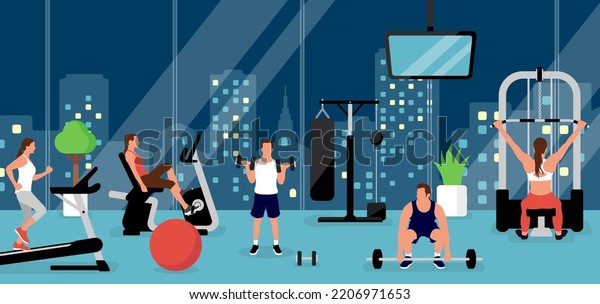 People Working Out Gym Horizontal Vector Stock Vector (Royalty Free ...